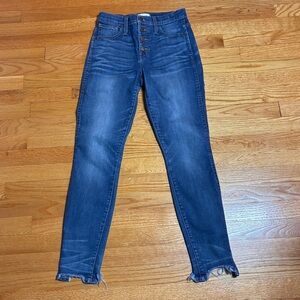 Madewell High Rise Skinny Jeans Distressed Raw Hem Blue Women’s 26 Denim Frayeds